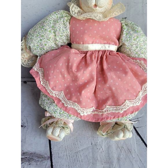 Rabbit Doll Figurine Shelf Sitter Ceramic Head, Hands Body Handmade Clothing - Picture 5 of 8